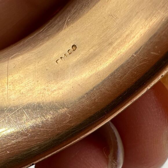 1950s Victorian Revival Etched Floral Gold filled clamper cuff bracelet, FMCO! - Picture 8 of 10